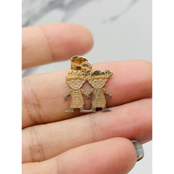 Real 10k Gold pendant Little Boy Son and daughter girl❤️ daughter and son❤️